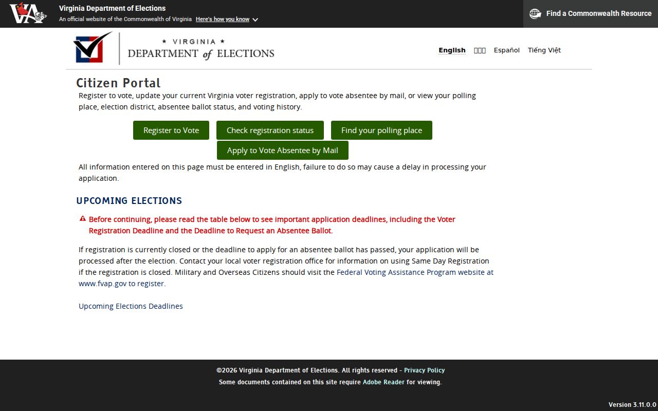 McNair residents directory Virginia Citizen Portal entry screen