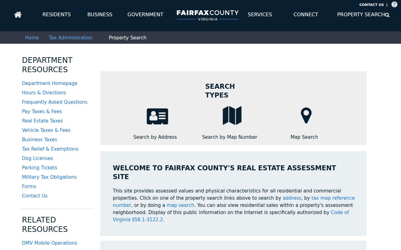 McNair residents directory Fairfax iCare property search options