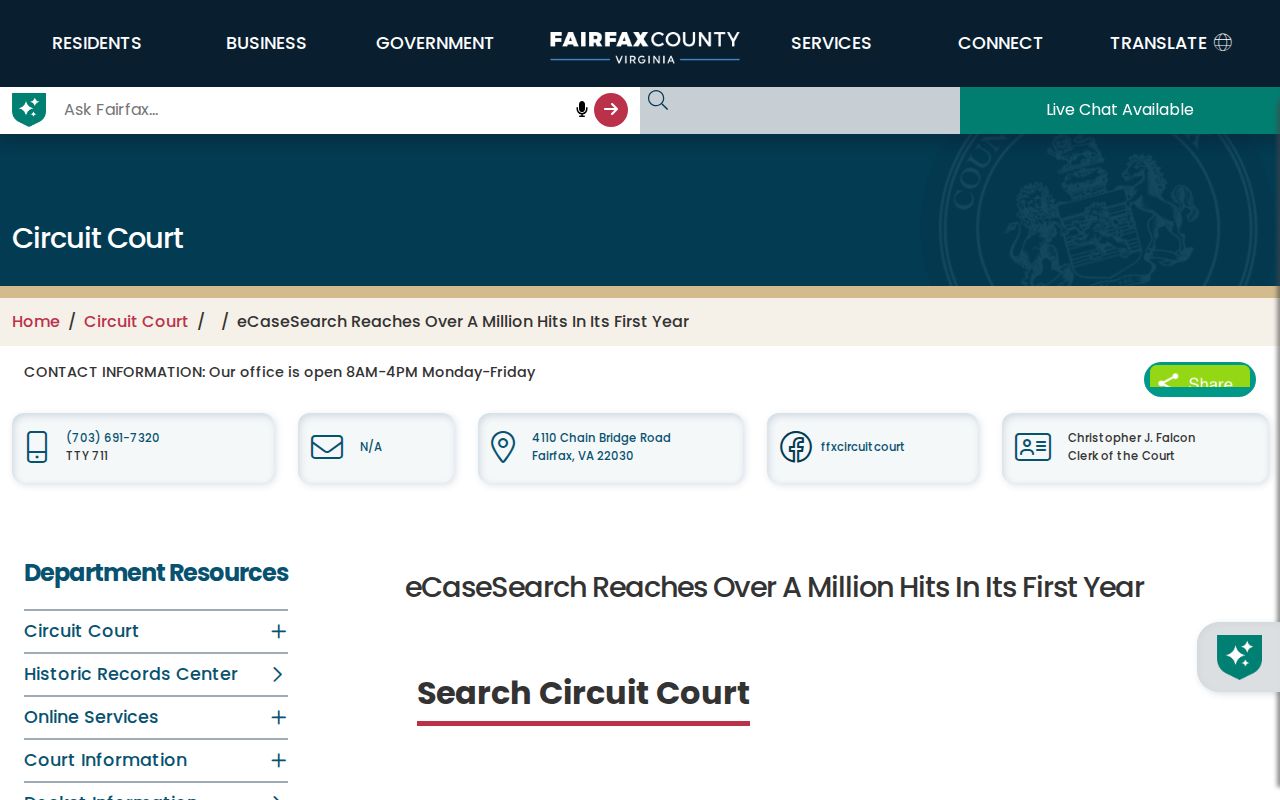 McNair previous residents Fairfax Circuit eCaseSearch public index update
