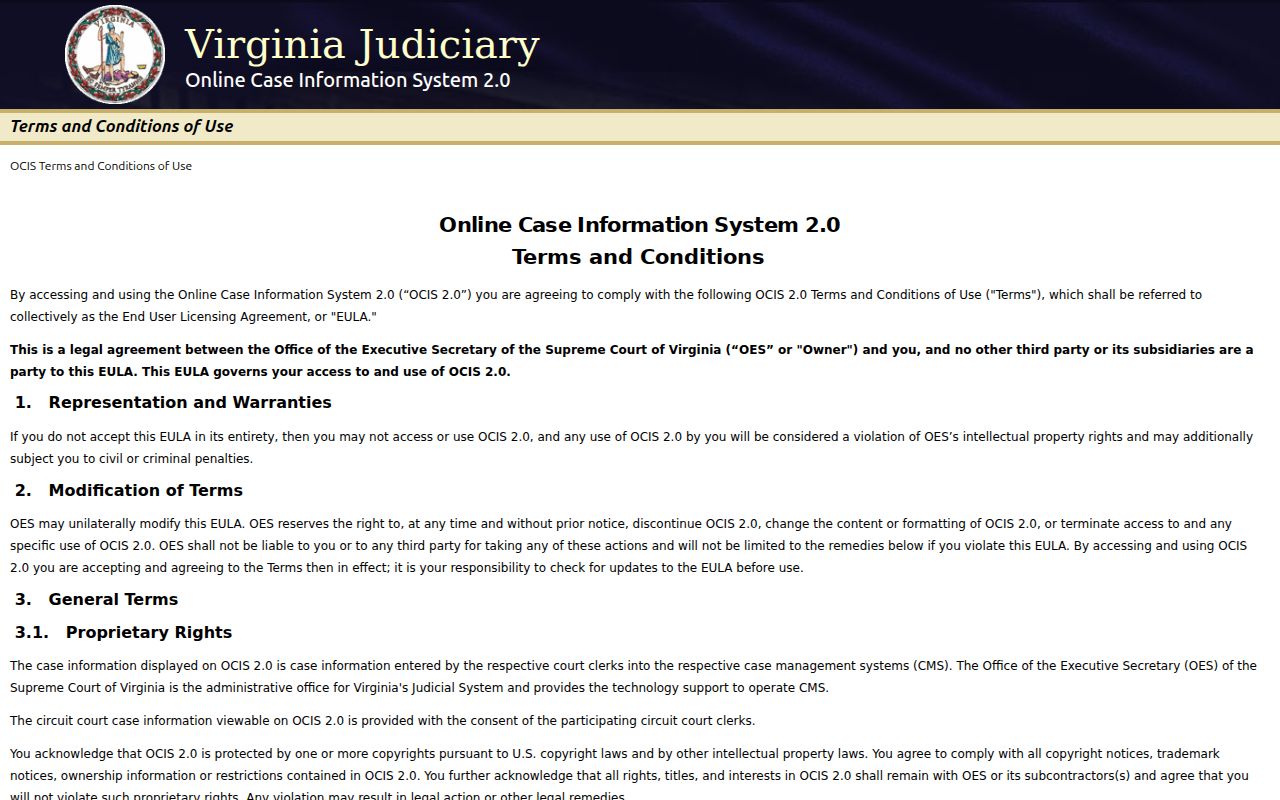 McNair resident lookup with Virginia OCIS court search fields
